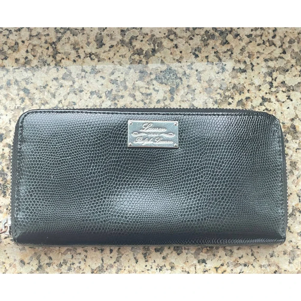 Lauren Ralph Lauren Newbury Full-Zip Black Leather Wallet